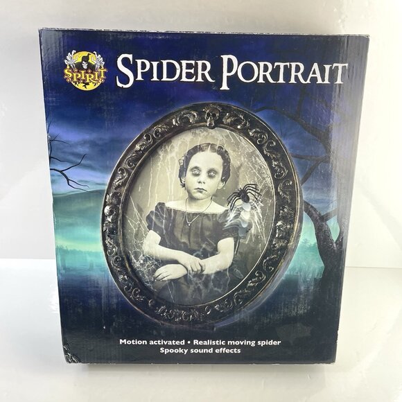 Moving Spider On Girl Framed Portrait Spirit Halloween Prop w Spooky Sounds - Picture 12 of 14